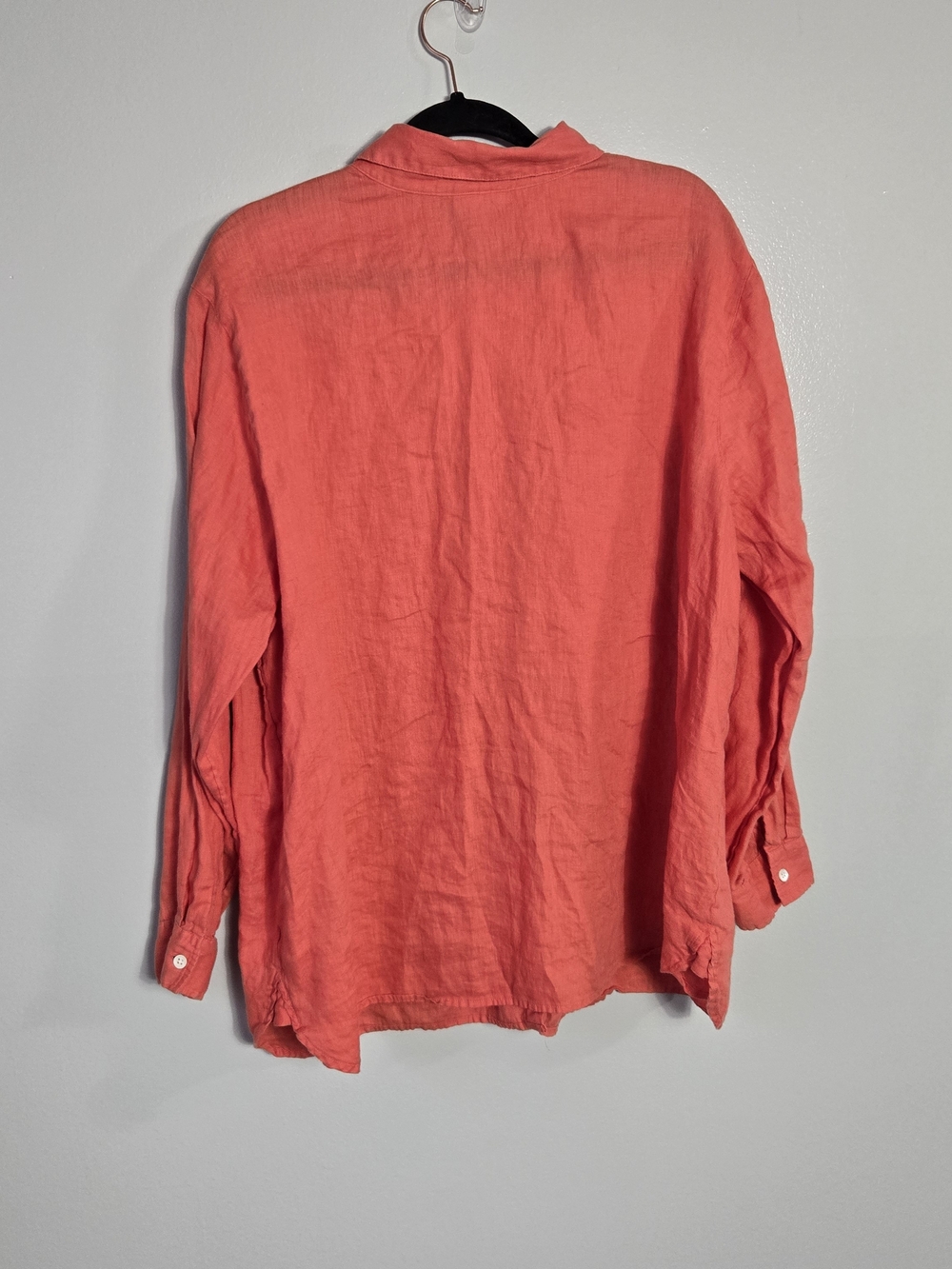 J Jill Love Linen Coral Orange Button Down Long Sleeve Slub Shirt Blouse Size 2X - Picture 2 of 5